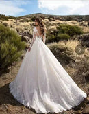 European American Style Women's White Dress Lace Embroidered Evening Dress 3/4 Sleeves Off-shoulder Bridal Gown Long