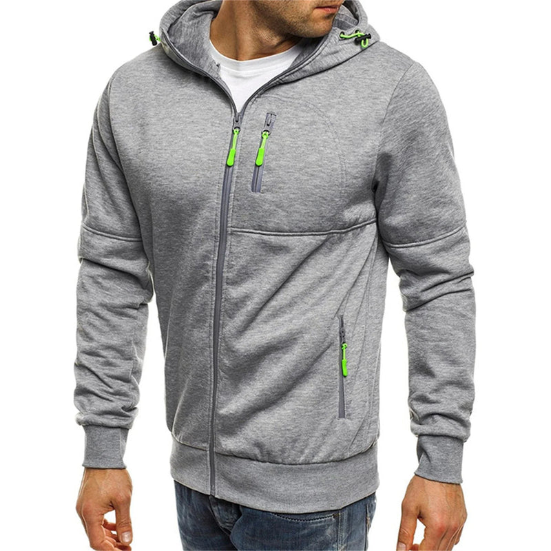 Solid Color Men Hooded Jacket Casual Long Sleeve Hoodie Zipper Gym Sports Hoodie Fashion
