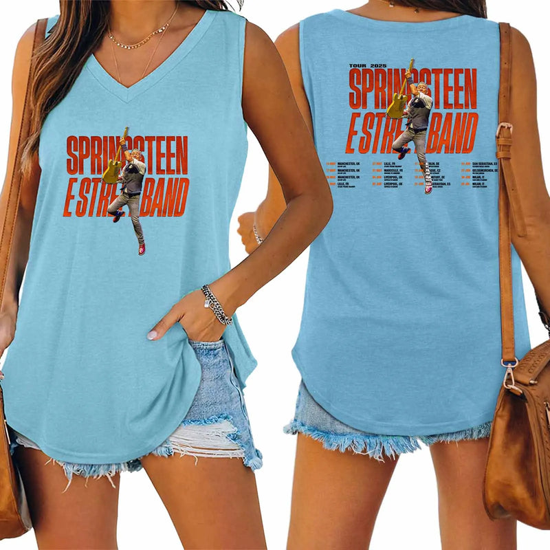 Bruce Springsteen and E Street 2025 Tour Tank V-neck Female Vest Loose Oversized Women No Sleeves Top