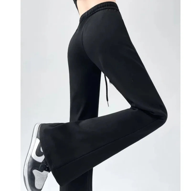 Matching Basic Women's Sweatpant Casual Lady's Sportswear New In Female Flare Pants Drawstring Wide Leg Pant Boot Cut Trousers