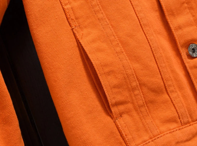 Trendy Men's Spring and Autumn Orange Orange Denim Jacket Men's Shoulder Down Hong Kong Style Oversized Loose Casual Jacket Top