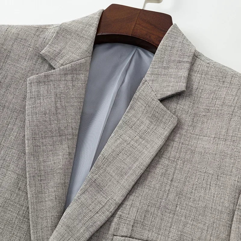 Spring Autumn Men's Blazer Thin Section Slim Fit Plaid Jacquard Casual Suit Jacket Gray Blue Beige Coat Costume Homme