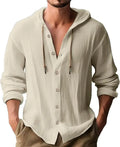 2024 New Spring and Summer Men's Hooded T-shirt Solid Color Cotton Linen Men's Casual Long Sleeved Top