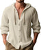 2024 New Spring and Summer Men's Hooded T-shirt Solid Color Cotton Linen Men's Casual Long Sleeved Top