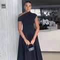 Irregular Elegant Pleated Midi Dress For Women Fashion Street Short Sleeve Patchwork Long Dress Casual Office Lady Neck Vestidos
