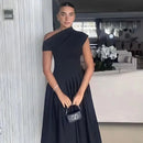 Irregular Elegant Pleated Midi Dress For Women Fashion Street Short Sleeve Patchwork Long Dress Casual Office Lady Neck Vestidos