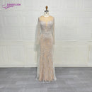 Elegant Long Sleeve Evening Dress for Women 2025 O-Neck Mermaid Wedding Party Luxury Beaded  Formal