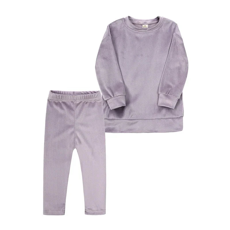 1-7Y Kids Baby Girls Fashion Velvet Outfits Toddler Pullover Top + Leggings Pants Clothes Winter 2Pcs Children Tracksuit Sets