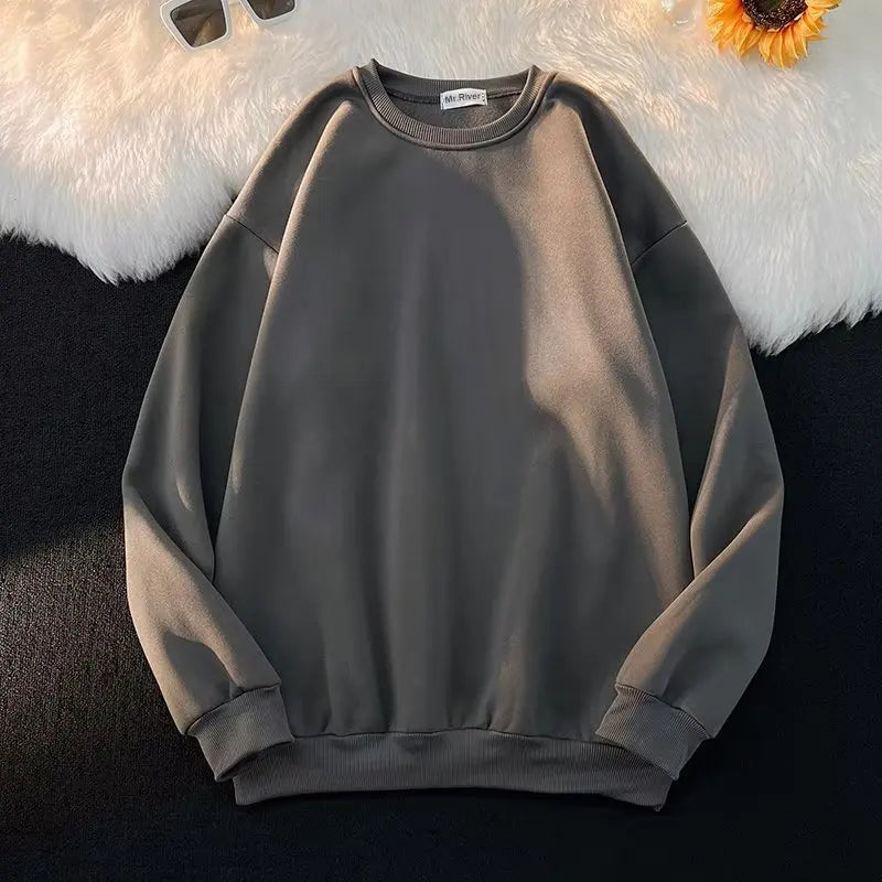 Autumn And Winter Round Neck Plush Warm Pullover Sweater With Customized Printed Logo For Men And Women'S Solid Color Casual Top