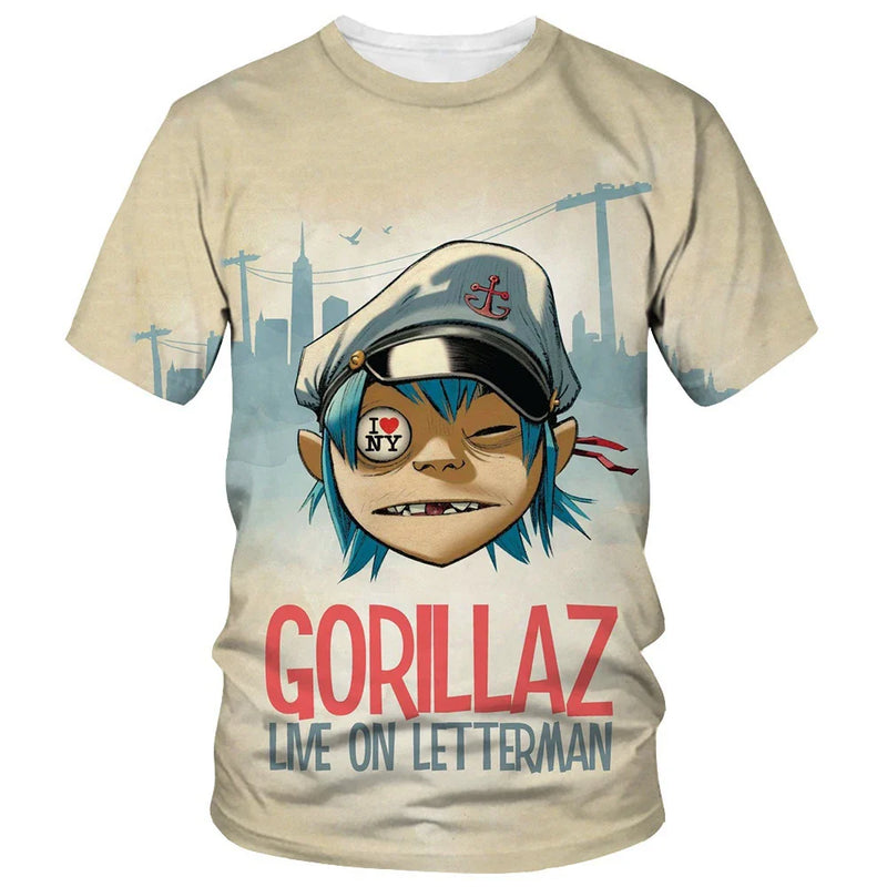 New fashion cartoon Gorillaz 3D printed T-shirt men's and women's casual hip-hop short-sleeved Harajuku style street T-shirt top