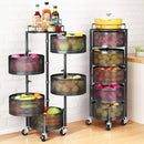 Fruit and Vegetable Basket Bowls for Kitchen with Metal Top Lid, 5 Tier Rotating Storage Rack Cart for Potato Onion Bread
