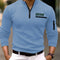 Men's Long-Sleeved Casual Sports Polo Shirt Spring Autumn Comfortable Printed T-Shirt with Arm Zipper Pocket Fashion Top