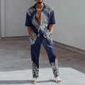 2023 Fashion Print Two Piece Set Men Lapel Button Short Sleeve Shirt And Straight Pants Suit Men Summer Casual Clothes