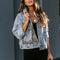 Long Sleeve Women's Denim Jacket Leopard Print Patchwork Outerwear Casual Loose Fit Fashionable And Stylish