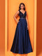 Lucyinlove Luxury Sexy Deep V-Neck Sequins Blue Evening Dress Women Elegant V-back Satin Party Long Prom Cocktail Dress