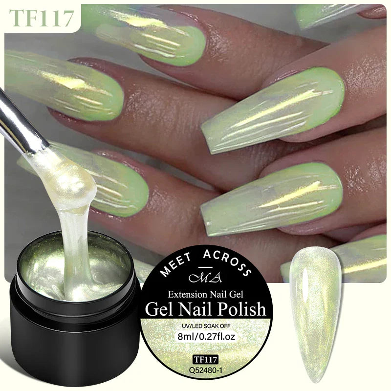 MEET ACROSS 8ml Aurora Extension Nail Gel Polish Glitter Sparkling Nail Art Semi Permanent Building Gel For Nails Manicure