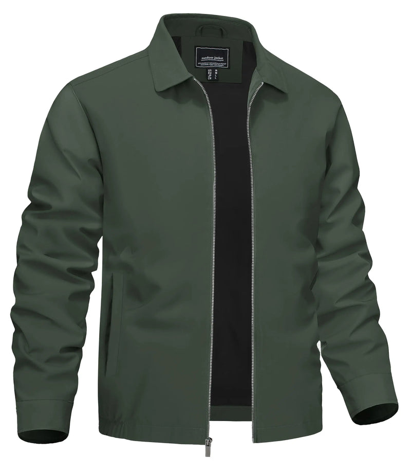 TACVASEN Lightweight Work Jackets Mens Classic Tunic Style Zipper Pockets Bomber Jackets Full Zip Spring Fall Jacket Outwear