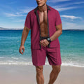 2025 summer men's beach light casual fashion city everything lapel button color shirt short-sleeved shorts set