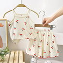 Sling+Shorts Suit Summer Girl's All Cotton Pajamas Infantil Cartoon Printed Sleeveless Home Clothes Fashion Cute Vest Two Piece