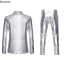 Men's Suit Sets Chic Shiny Gold 2 Pieces Suits Blazer+Pants Sets Stage Perform Clothes Party Nightclub Dancer Costume Sets Men