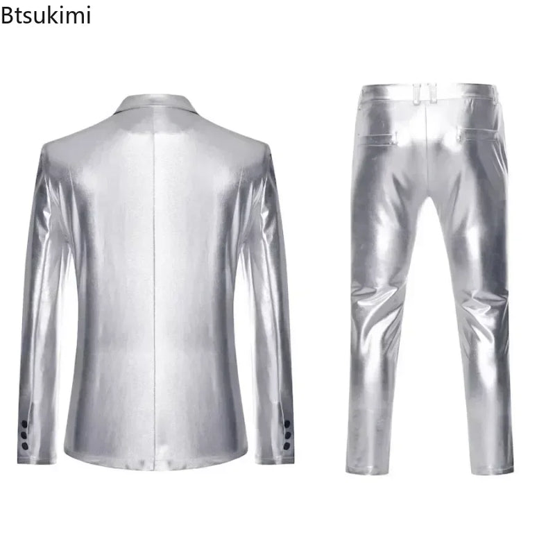Men's Suit Sets Chic Shiny Gold 2 Pieces Suits Blazer+Pants Sets Stage Perform Clothes Party Nightclub Dancer Costume Sets Men