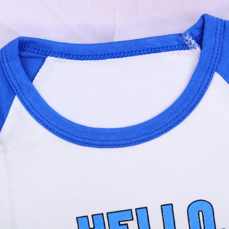 Summer Children Boys' Short Sleeved Suit Cartoon Hello Bear Print Cotton Short Sleeved Top Shorts 2pcs Set Boy Kids Pyjamas Suit