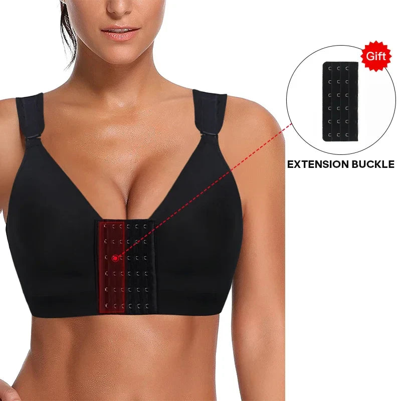 BurVogue Front Buckle Sports Bras Breathable Push Up Adjustable Wide Strap Post-Surgical Support Bra Solid Padded Stretch Vest