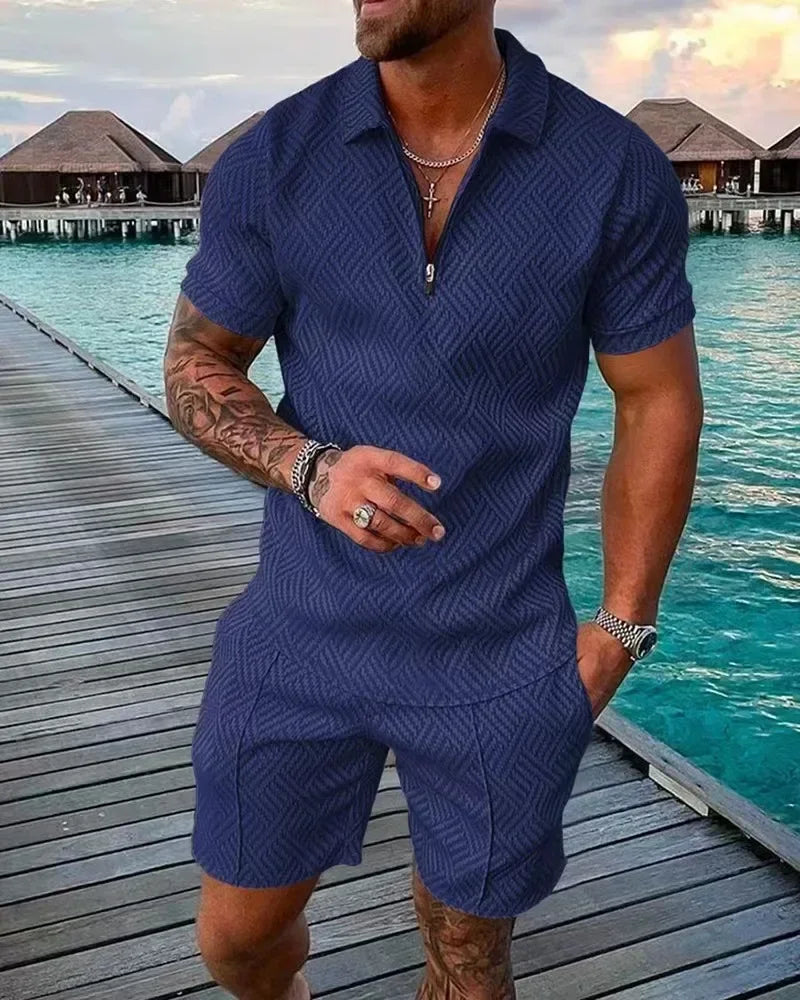2025 Trend Men Streetwear Fashion Half Zip Polo Shirts+shorts 2 PCS Sets Men's 3D Digital Print Casual Suit New Male Tracksuits