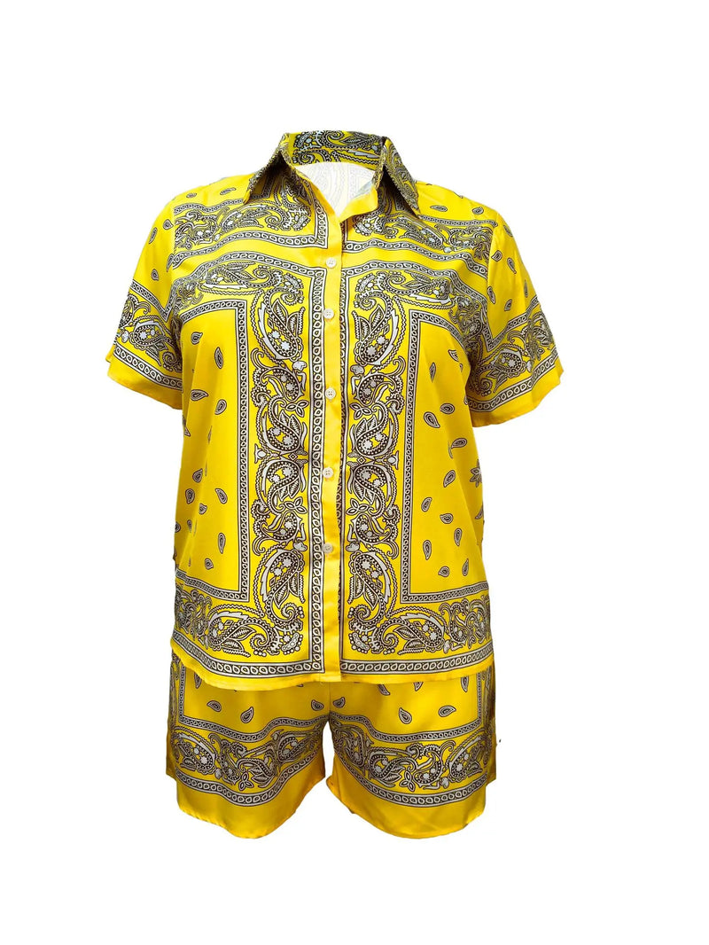 2 Pieces Set Sexy Plus Size Summer Fashion Women Set Female Tops Short Sleeve Shirt Tops And Shorts Suit Matching Outfit