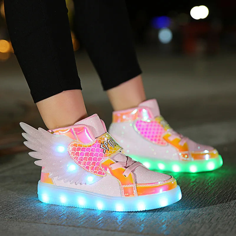 Children's Casual Shoes New Small  Medium-sized Children's LED Charging Luminous Shoes Children's Shoes USB Colorful Light Shoes