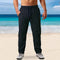 New Men's Cotton Linen Trousers Design Vertical Stripes Breathable Pants Casual Baggy Elastic Waist Straight Leg Sweatpants