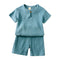 2-8 Years Children Casual Suit Kids Muslin T Shirt Shorts Pajamas Boy Girl Green White Tops Bottoms Summer 2 Pcs Clothing Set