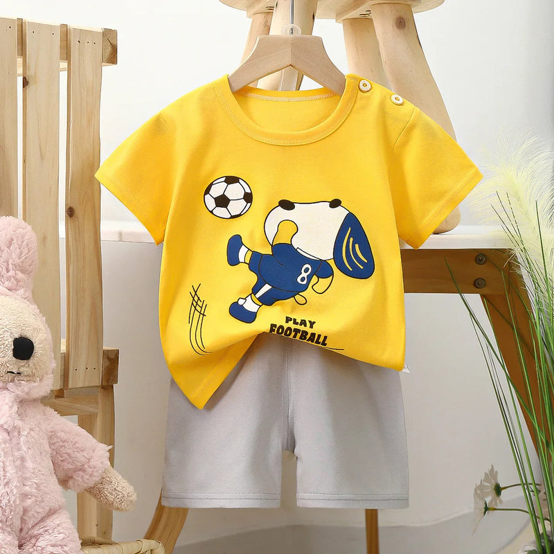 Spring Summer Baby Cotton Cartoon Clothes 2pcs Sets Baby Cotton Clothes T-shirts+Pants Set for Boys Girls Kids Sports Outwear