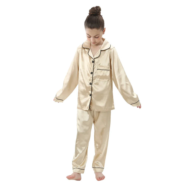 teenager loungewear children home clothing kids pajamas set girls silk satin pijama boys sleepwear baby nightgowns for 3-13Y