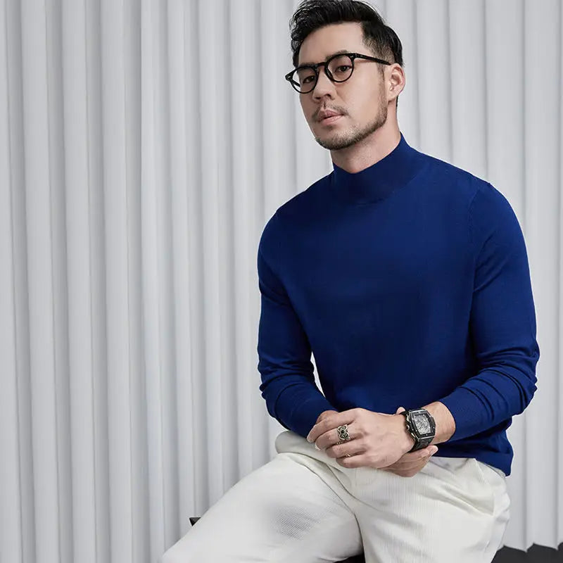 Autumn Winter Men's Black Turtleneck Pullover Casual Thin Wool Top Slim Fit Long Sleeve Clothing Knit Sweater Mens Clothes