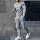 2025 Spring New Men's Casual Sport Two-pieces Fashion Solid Long Sleeve O-neck T-shirt and Sweatpants Suits Men Tracksuit Outfit