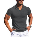 Men Turn Down Collar Short Sleeve Slim T-shirts Summer Male Solid Knitted Tee Tops LXDZ-KJ-P6-V