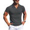 Men Turn Down Collar Short Sleeve Slim T-shirts Summer Male Solid Knitted Tee Tops LXDZ-KJ-P6-V