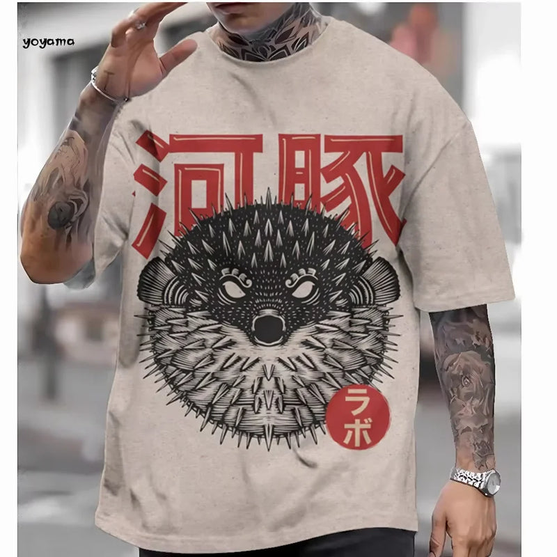 Japanese Style Men's Short-Sleeved T-Shirt Shirt Ukiyo-E Printed 3D T-Shirt Casual Tops Oversized Summer Men's Fashion Clothing