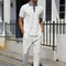 2025 new men's summer trend two-piece waffle collar short sleeve pants Business casual loose short sleeve + pants suit