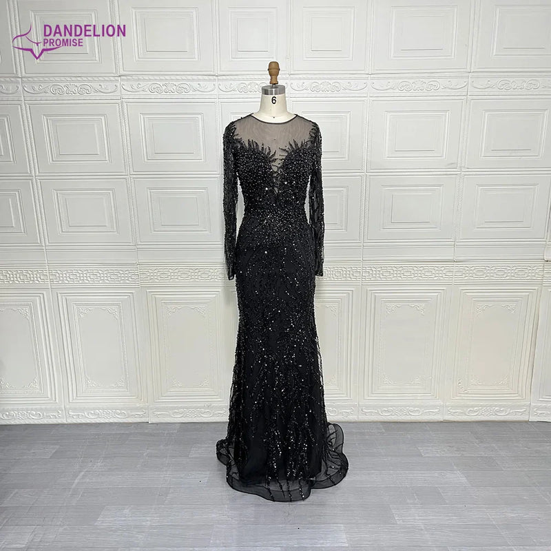 Elegant Long Sleeve Evening Dress for Women 2025 O-Neck Mermaid Wedding Party Luxury Beaded  Formal