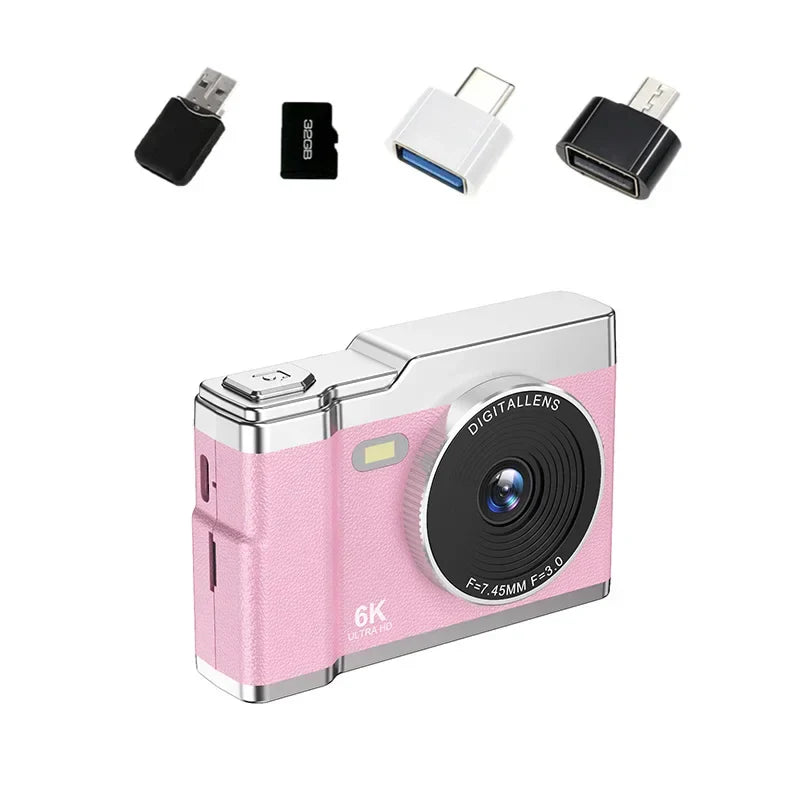 6K HD Digital Camera 2.4in IPS Display 8X Zoom 64MP Video Camera With Fill Light 4K Selfie Camera For Kids Students Teens 2025