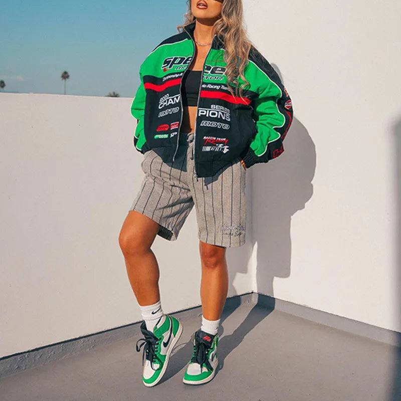 2024 Fall Hot Women's Bomber Jacket Street Casual Sports Trend Hip Hop Harajuku Style Jacket Outdoor Motorcycle Top