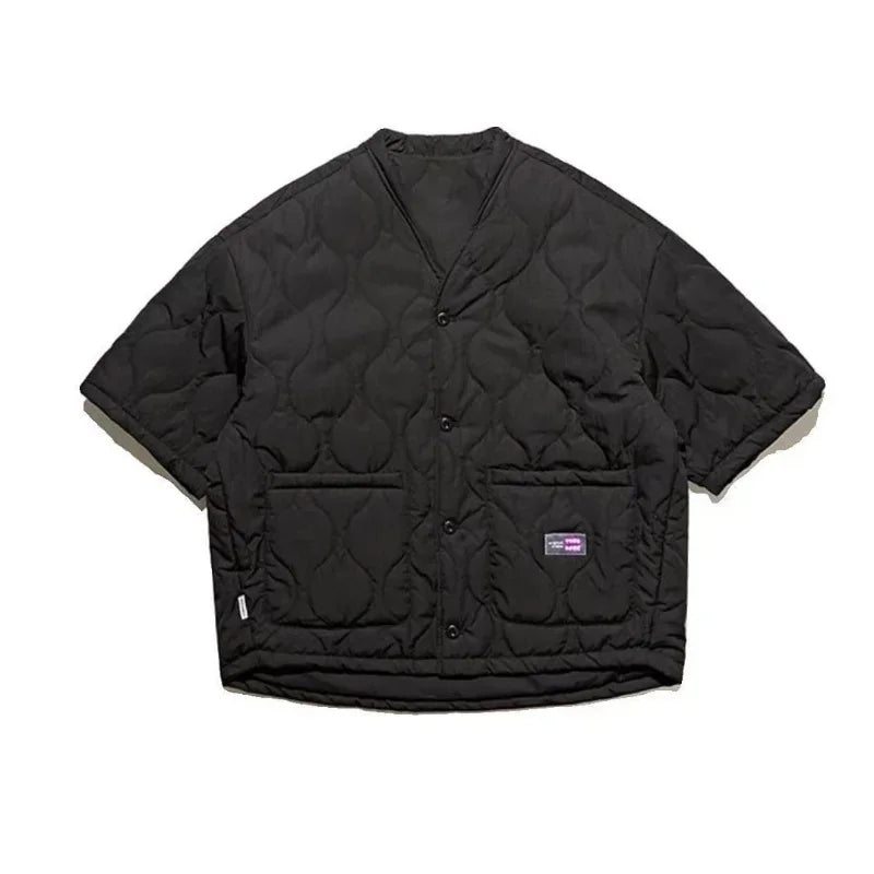 Chinese Collarless Taoist Robe Style Cotton Padded Jackets Men's Autumn Winter Half Sleeved Parkas New Retro Oversized Warm Vest