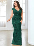 XUIBOL Plus Size  Elegant Sequin Evening Dress Long 2024 Women Mermaid Formal Deep V-neck Prom Luxury Wedding Party Dresses
