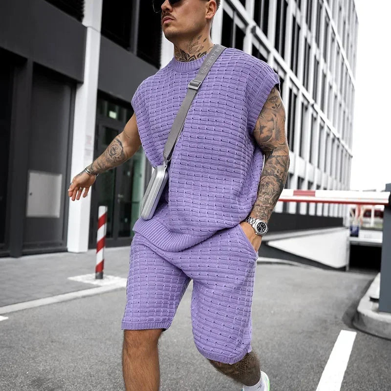 New 2025 Men's Two Pieces Casual Sets for Summer Solid Sleeveless Tops Shirts and Shorts Sets Male Streetwear Tracksuit Sets Men