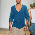 Oversized Loose Knitted Thin Sweaters for Men Fashion V-neck Long Sleeved Casual Knit Pullover Tops Men's Versatile Sweater Tops