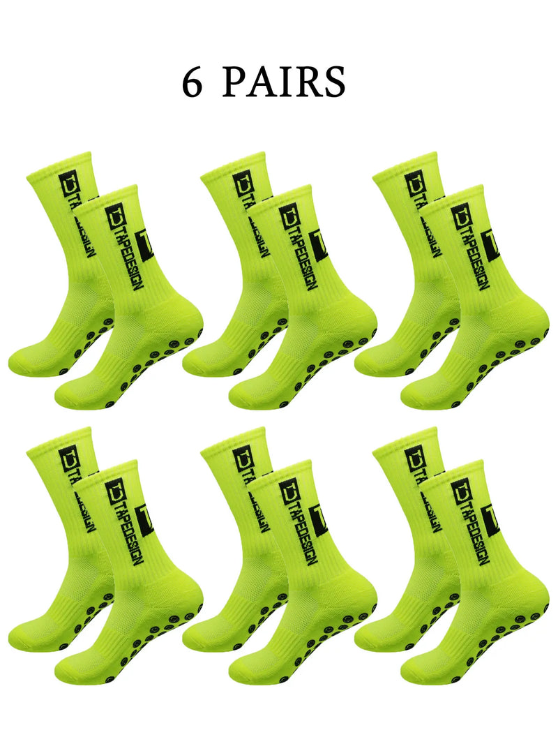 6 pairs of football socks, men's and women's mid length anti slip training socks, thickened professional sports socks