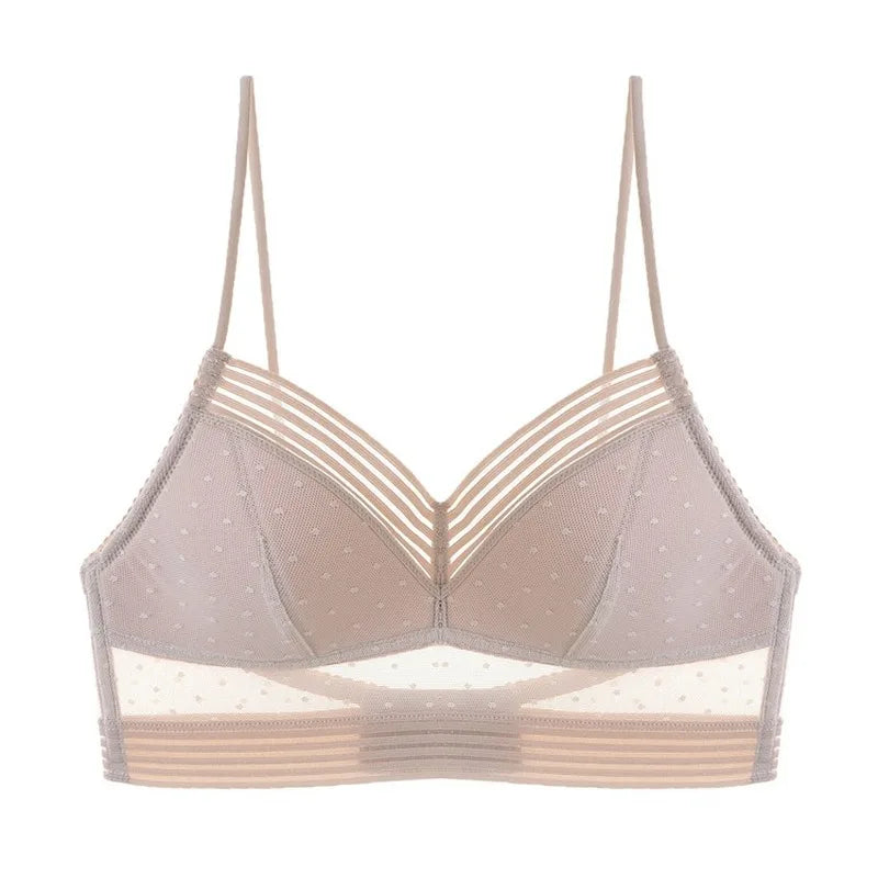 Backless Strapless Bra Push Up Plus Size Women Bralette Wire Free Sexy Lace Thin Dots Mesh Lingerie Worldcup Low Back Underwear