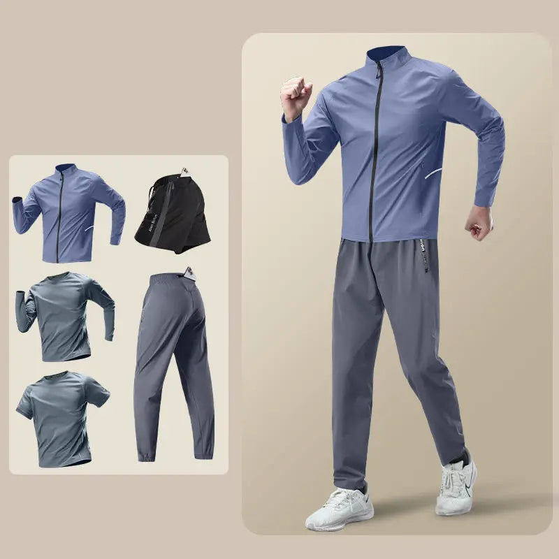 Mens Sweatsuits Set Running Suit with Phone Pocket Autumn Winter Quick-Drying Professional Run Fitness Training Clothing for Men